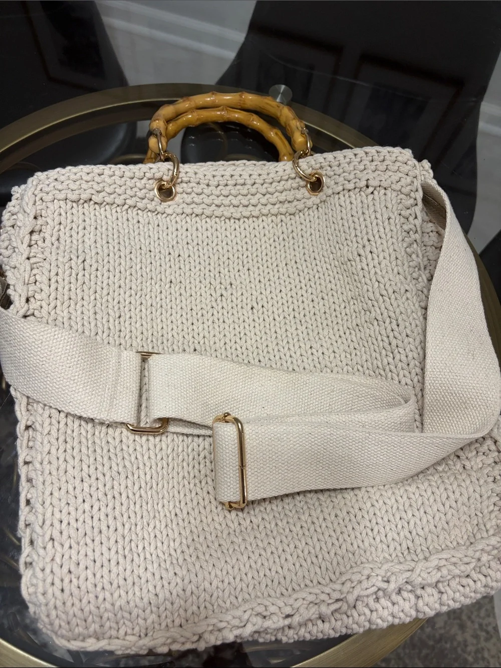 Mersea Knit Tote Bag with Bamboo Handles | Coastal Chic